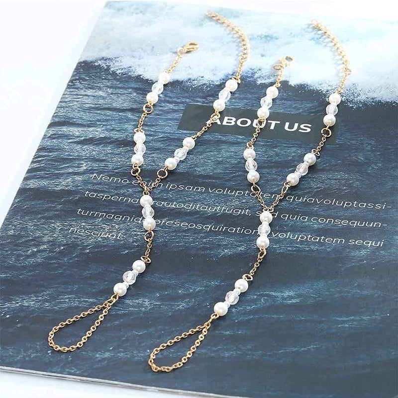 Olbye Pearl Toe Ring Anklet Bracelet Gold Barefoot Sandals Personalize Foot Chain Jewelry for Women Beach Wedding 2 Pcs - Image 4